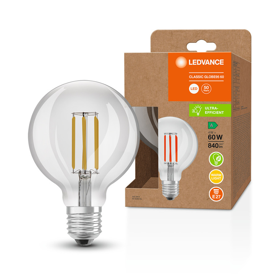 OSRAM ULTRA ECONOMY 210lm/W Globe 95 Klar 230V E27 LED EQ60 2700K