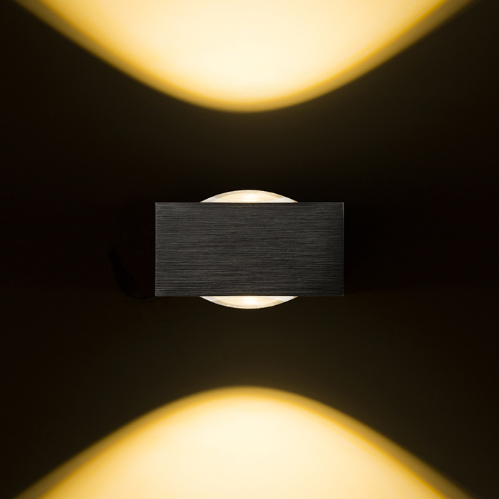 KORSO II Wandleuchte schwarz eloxiert 230V LED 2x3W 120° IP54 3000K