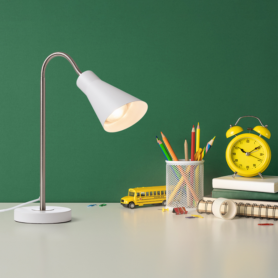 ANIKA Tischleuchte matt weiß Mattnickel 230V LED E27 15W