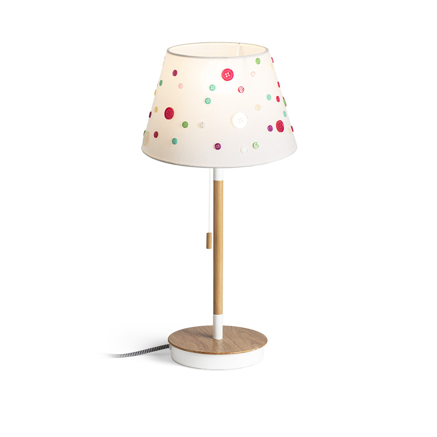 KEITH/DELISA Tischleuchte mit USB weiß Knöpfe/Buche 230V LED E27 11W