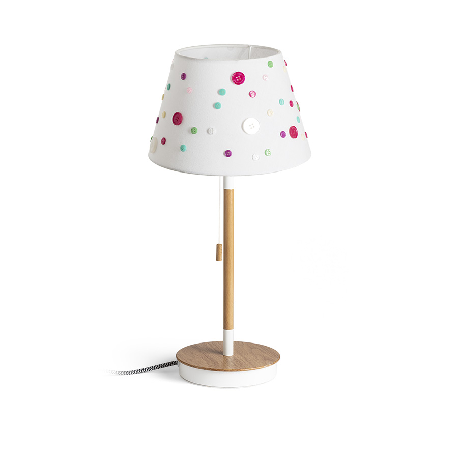 KEITH/DELISA Tischleuchte mit USB weiß Knöpfe/Buche 230V LED E27 11W