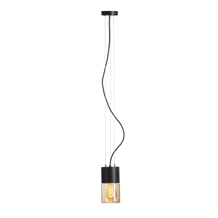 QUINN Pendelleuchte schwarz Bernsteinfarbenes Glas 230V LED E27 11W IP54