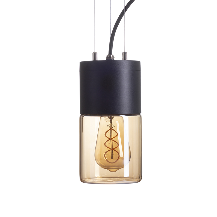 QUINN Pendelleuchte schwarz Bernsteinfarbenes Glas 230V LED E27 11W IP54