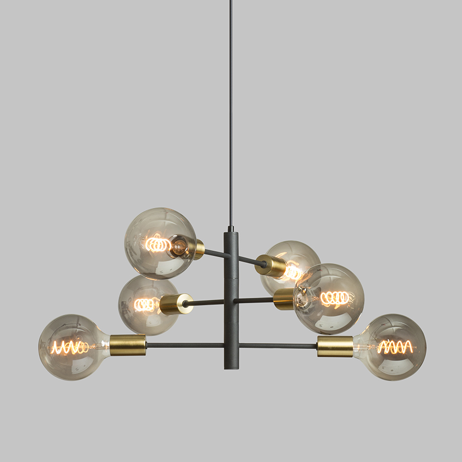 ARTEMIA 6 Pendelleuchte schwarz Gebürstes Messing 230V LED E27 6x15W