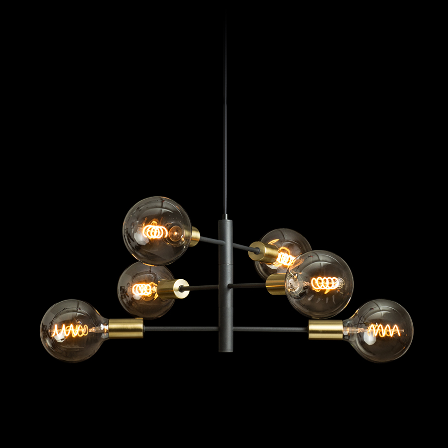 ARTEMIA 6 Pendelleuchte schwarz Gebürstes Messing 230V LED E27 6x15W